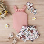Lioraitiin 0-18M Infant Baby Girl 3Pcs Off Shoulder Romper Tops Bull