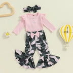 Lioraitiin Baby Girl 3 Piece Outfit, Long Sleeve Ribbed Solid Color