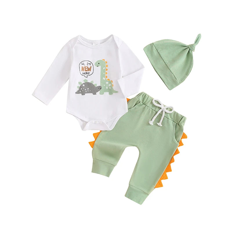 Lioraitiin Baby Boys Outfit, Long Sleeve Crew Neck Dinosaur Print