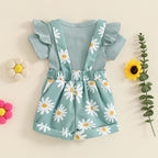 Lioraitiin Baby Girls Shorts Set, Short Sleeve Romper with Flower