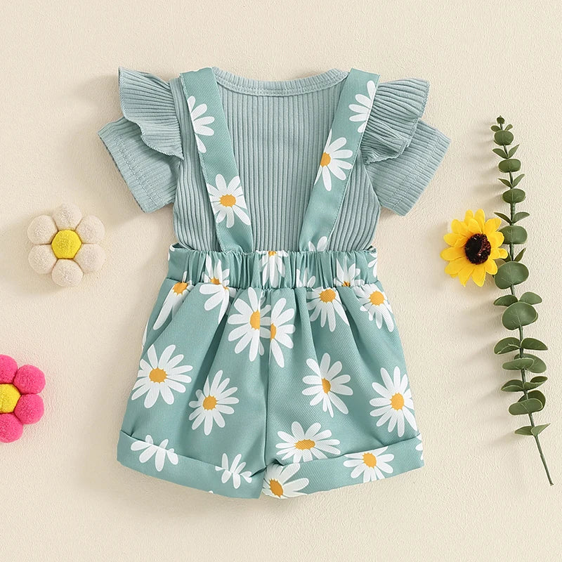 Lioraitiin Baby Girls Shorts Set, Short Sleeve Romper with Flower