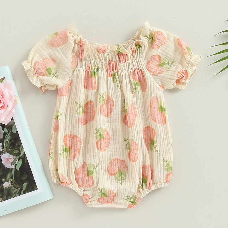 Lioraitiin 0-24M Infant Baby Girls Bodysuit Flower Print Short Puff