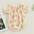Lioraitiin 0-24M Infant Baby Girls Bodysuit Flower Print Short Puff