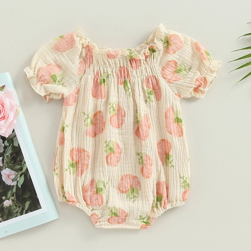 Lioraitiin 0-24M Infant Baby Girls Bodysuit Flower Print Short Puff