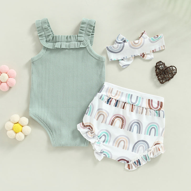 Lioraitiin 0-18M Infant Baby Girls Shorts Set Sleeveless Romper