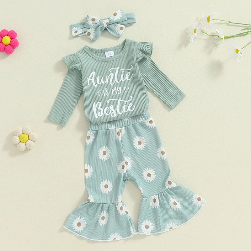 Lioraitiin 0-18M Baby Girls Outfits Letter Print Long Sleeve Romper