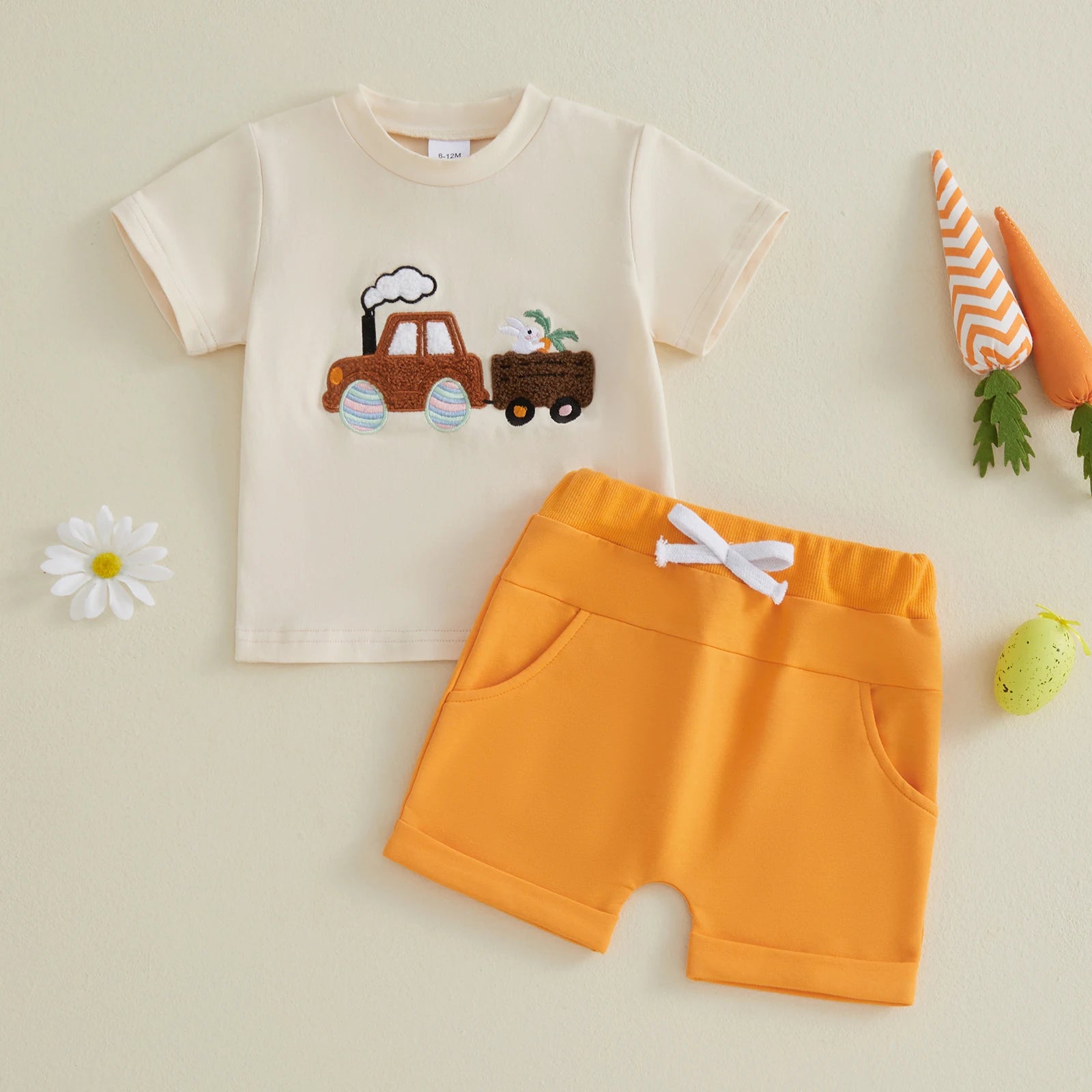 Lioraitiin Kids Boys Shorts Set Short Sleeve Embroidery T-shirt with