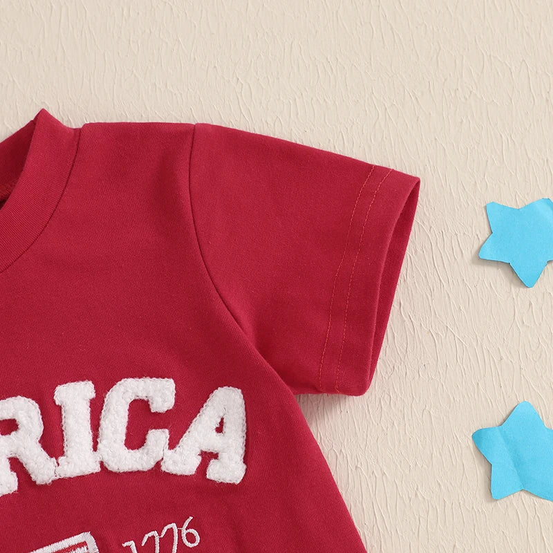 Lioraitiin Toddler Boy 4th of July Outfit Letter Embroidery Short