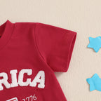 Lioraitiin Toddler Boy 4th of July Outfit Letter Embroidery Short