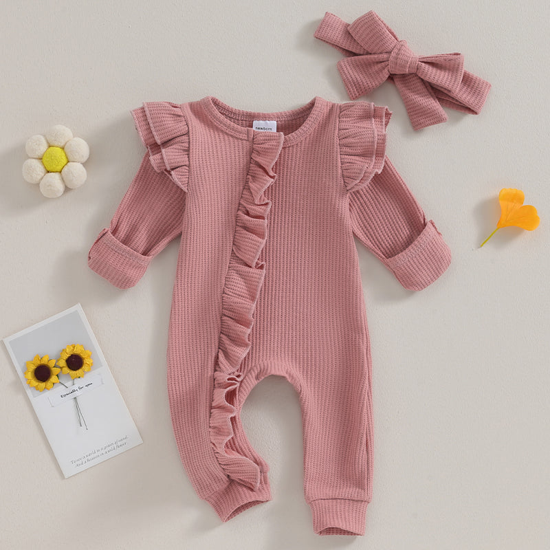 Lioraitiin 0-12M Newborn Infant Baby Girl Ruffle Zipper Romper Long