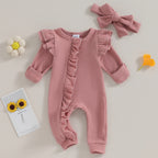 Lioraitiin 0-12M Newborn Infant Baby Girl Ruffle Zipper Romper Long
