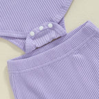 Lioraitiin Baby Girls Ribbed Set Letter Print Long Sleeve Round Neck