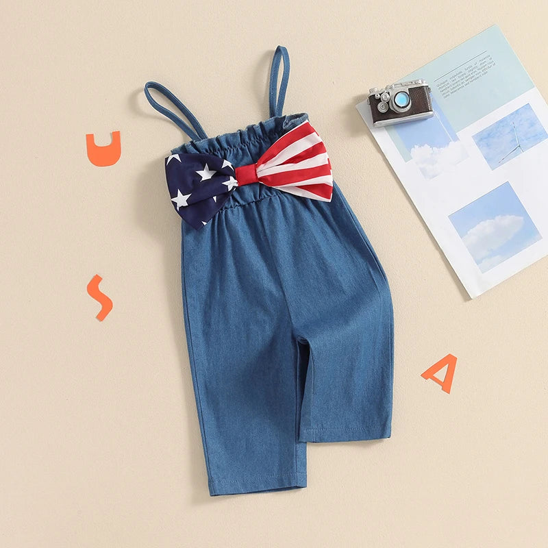 Lioraitiin Toddler Kid Girls 4th of July Overalls Stripe Stars Print