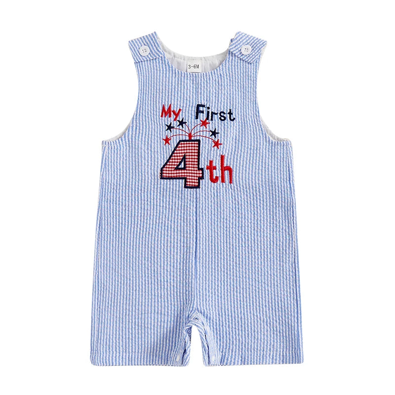 Lioraitiin Baby Boy 4th of July Romper Star Letter Striped Sleeveless