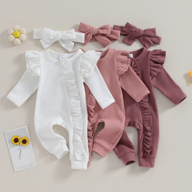 Lioraitiin 0-12M Newborn Infant Baby Girl Ruffle Zipper Romper Long