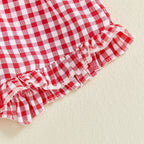 Lioraitiin Toddler Baby Girl Outfit Strawberry Embroidered Plaid Bows