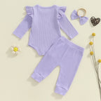 Lioraitiin Baby Girls Ribbed Set Letter Print Long Sleeve Round Neck