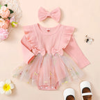 Lioraitiin Baby Girls 2 Piece Outfits Floral Mesh Patchwork Ruffles