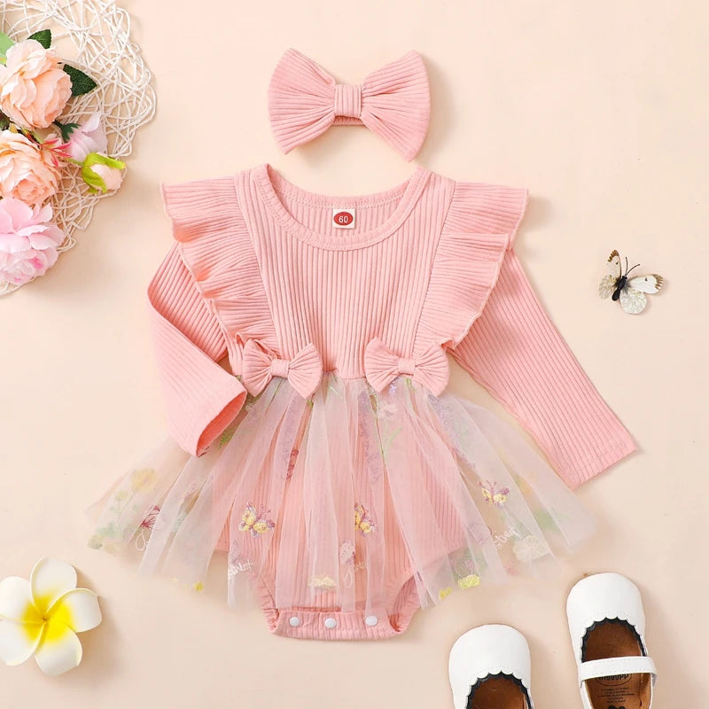Lioraitiin Baby Girls 2 Piece Outfits Floral Mesh Patchwork Ruffles