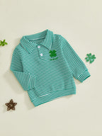 Lioraitiin Toddler Little Boy Irish Sweatshirt Striped Clover Letter
