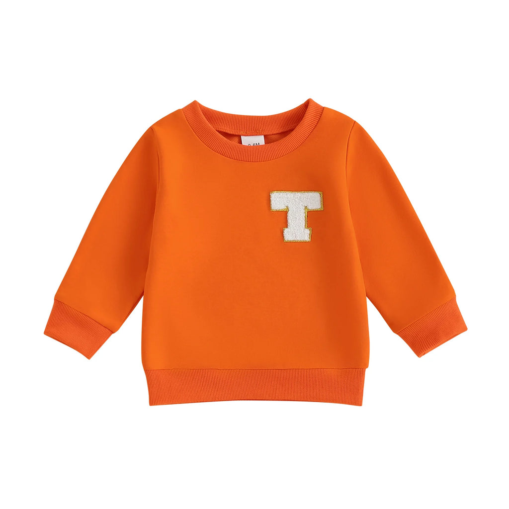 Toddler Baby Girl Boys Sweatshirt Letter Embroidery Round Neck Long