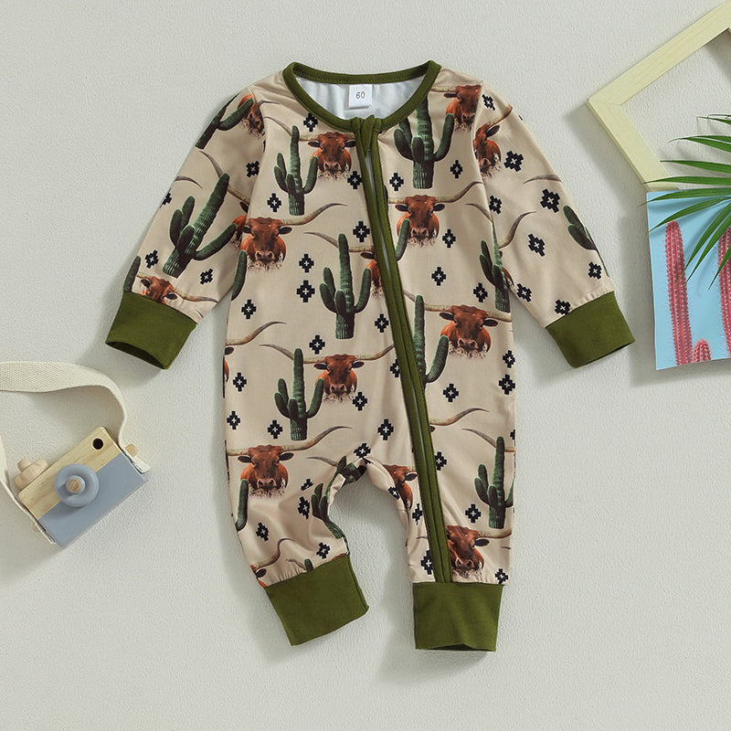 Lioraitiin 0-12M Infant Baby Boys Jumpsuit Long Sleeve Cow/Horse