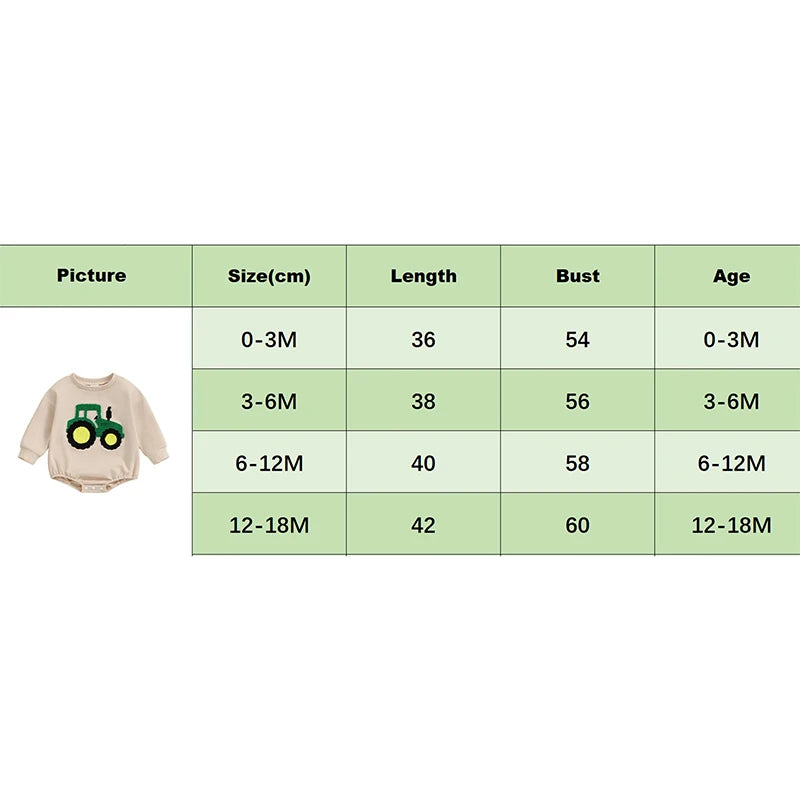 Lioraitiin Baby Girls Boys Romper Long Sleeve Crewneck Tractor