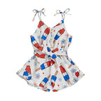 Lioraitiin Kid Girl 4th of July Overalls Shorts Bow/Popsicle Print