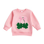 Toddler Baby Girl Irish Sweatshirt Bow Clover Embroidery Long Sleeve