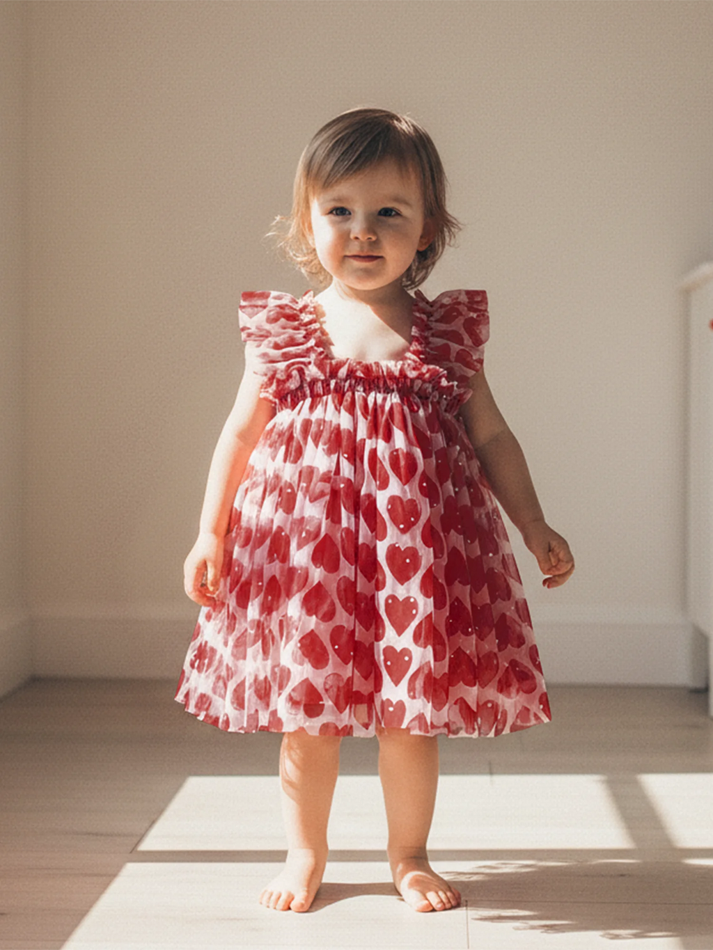 Lioraitiin Toddler Baby Girl Sleeveless Dress with Ruffled Straps Red