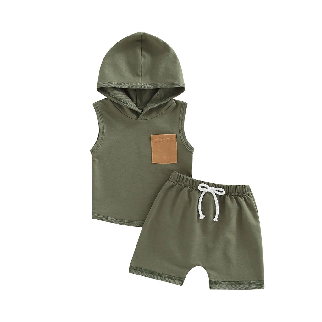 Lioraitiin 0-3Years Toddler Baby Girl Boy 2Pcs Sleeveless Hooded Top