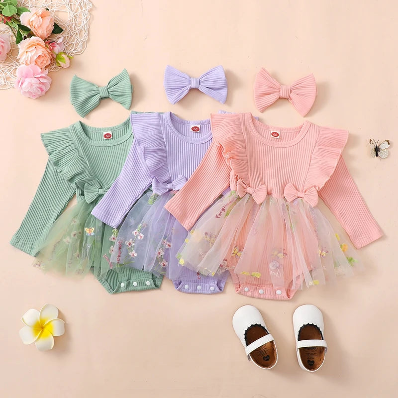 Lioraitiin Baby Girls 2 Piece Outfits Floral Mesh Patchwork Ruffles