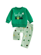 Lioraitiin Toddler Baby Girls Outfits Shamrock Letter Print Crew Neck