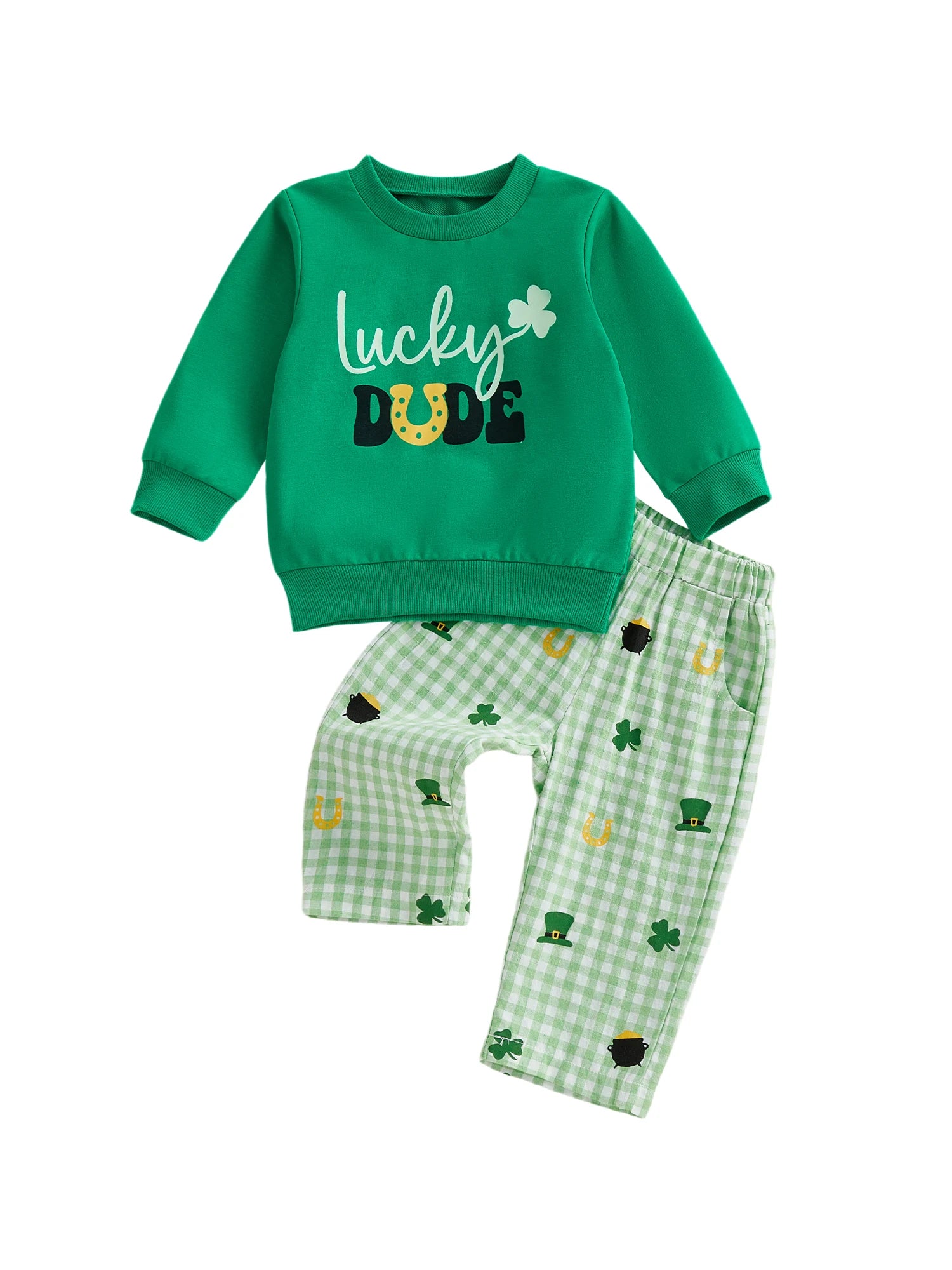 Lioraitiin Toddler Baby Girls Outfits Shamrock Letter Print Crew Neck