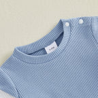 Lioraitiin Baby Boys Sets Fashionable Stripe Trim Short Sleeve Romper