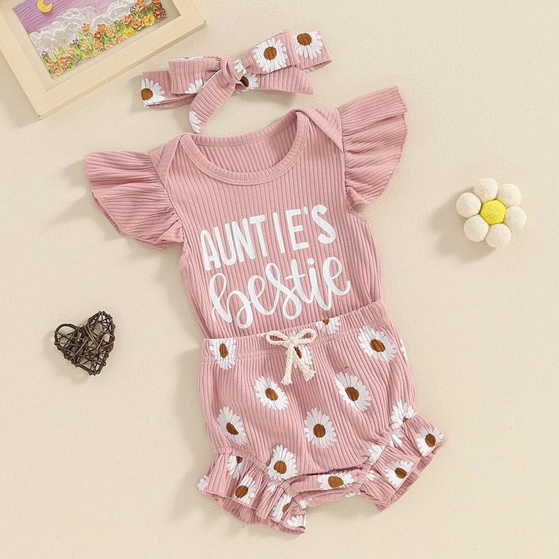 Lioraitiin 0-18M Baby Girls Shorts Sets Flying Sleeve Letter Print
