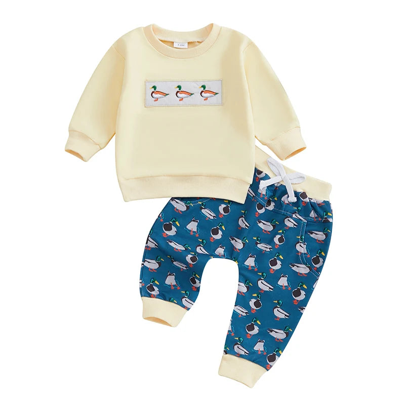 Lioraitiin Toddler Baby Boy Girl Duck Long Sleeve Sweatshirt Plaid