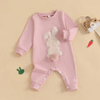 Lioraitiin Baby Girls Boys Easter Rompers Plush Bunny Embroidery Fur