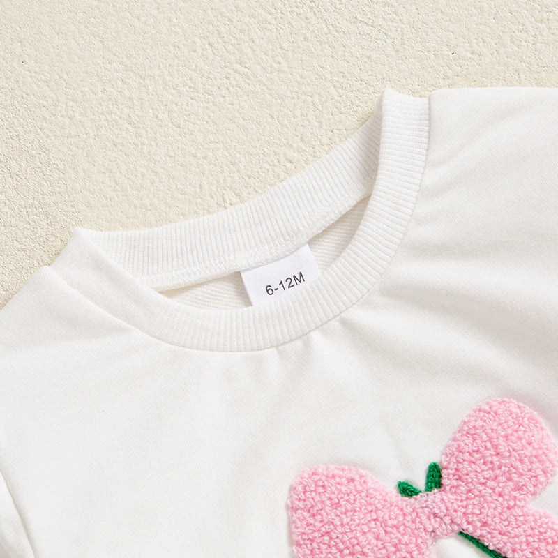 Toddler Baby Girl Irish Sweatshirt Bow Clover Embroidery Long Sleeve