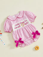 Lioraitiin Baby Girls Birthday Romper Plaid Print Letter Donut