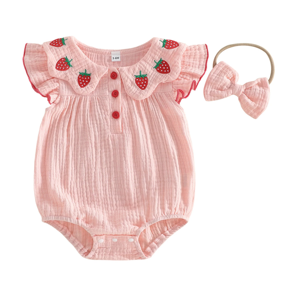 Baby Girls 2 Piece Outfits Adorable Strawberry Embroidery Flying