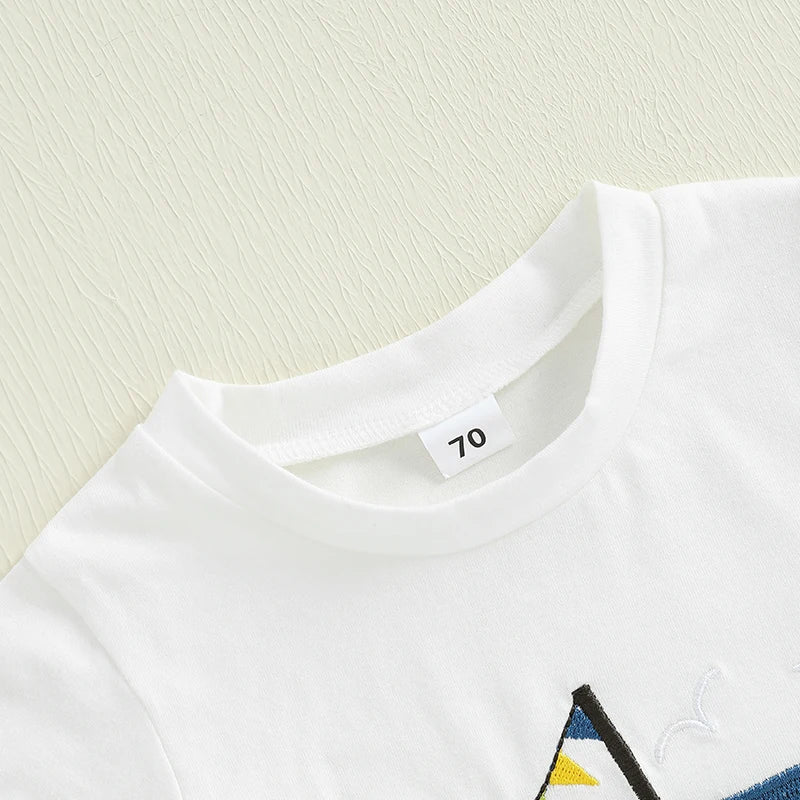 Lioraitiin Toddler Baby Boy Shorts Set Boat Embroidery Short Sleeve