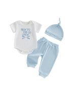 Baby Boys Outfits Letter Embroidery Round Neck Short Sleeve Waffle