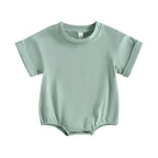 Lioraitiin 0-24M Baby Boys Girls Rompers Solid Short Sleeve O-neck