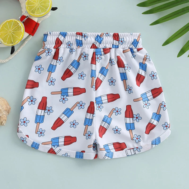 Lioraitiin Toddler Boy 4th of July Swim Trunks with Drawstring Ice