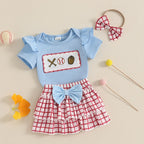 Lioraitiin Baby Girl Outfits Short Sleeve Baseball Embroidery Romper
