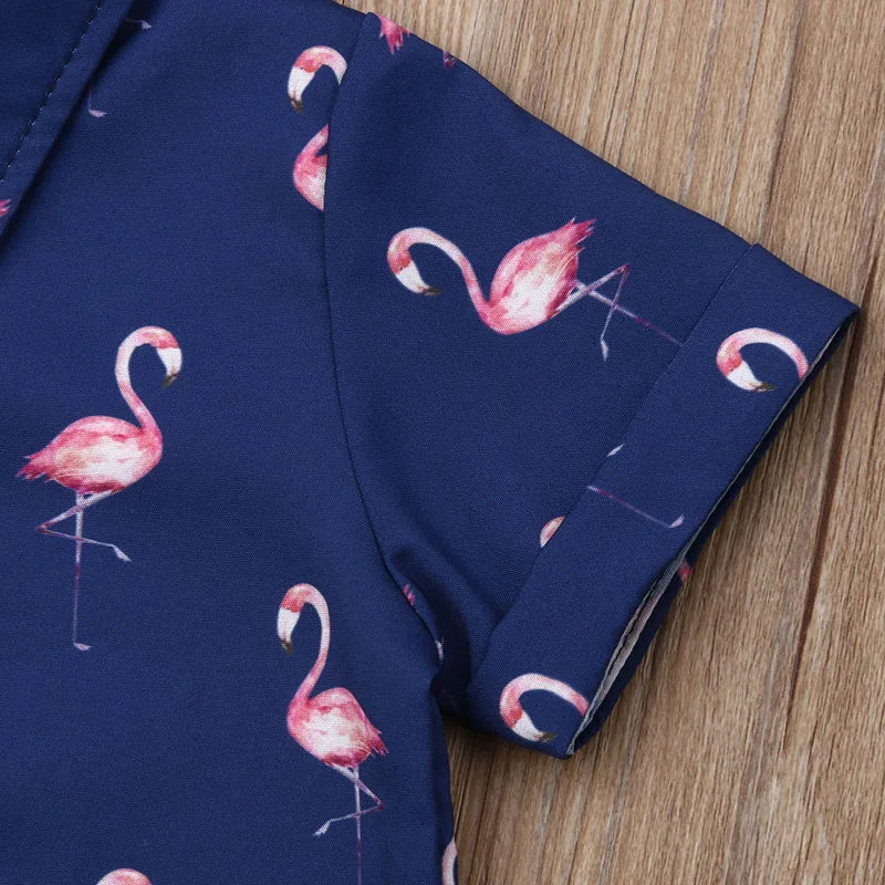 Lioraitiin 1-6Years Toddler Baby Boy Gentleman Flamingo Short Sleeve