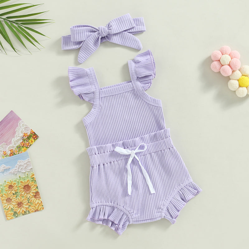 Lioraitiin 0-18M Toddler Girls 3Pcs Fly Sleeve Solid Romper Tops