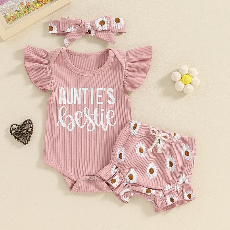 Lioraitiin 0-18M Baby Girls Shorts Sets Flying Sleeve Letter Print