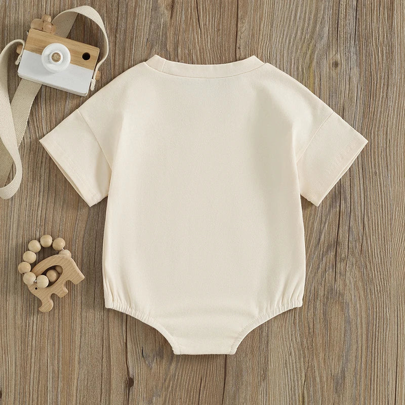 Lioraitiin Baby Romper, Short Sleeve Crew Neck Cow Head Print